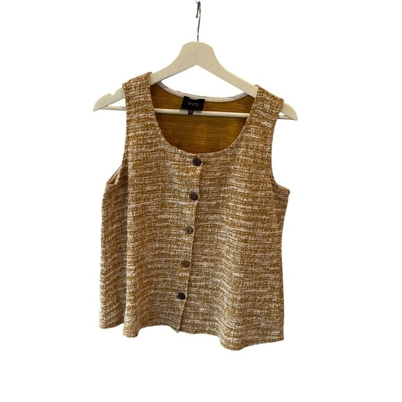 Anthropologie W5 Mustard Button Front Textured Tank Top Sz S Casual Relaxed Fit - Picture 5 of 6